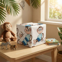 Cute Monkey in Blue Striped Shirt and Shorts