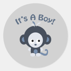 Cute Monkey - It's a boy! Classic Round Sticker