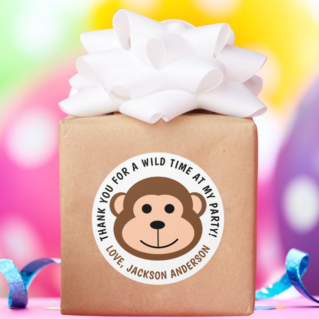 Cute Monkey Jungle Safari Animal Kids Birthday  Classic Round Sticker (Creator Uploaded)