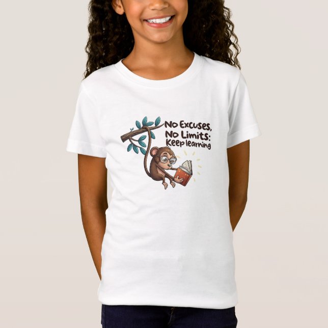 Cute Monkey Keep Learning Boys Girls School Shirt (Front)