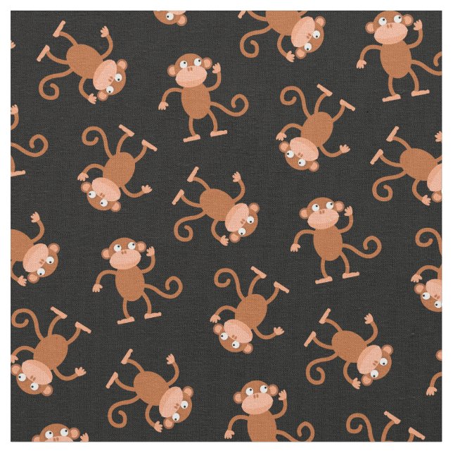 Cute Monkey Kids Baby Nursery Black Fabric (Close Up)