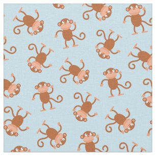 Cute Monkey Kids Baby Nursery Light Blue Fabric