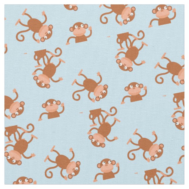 Cute Monkey Kids Baby Nursery Light Blue Fabric (Close Up)