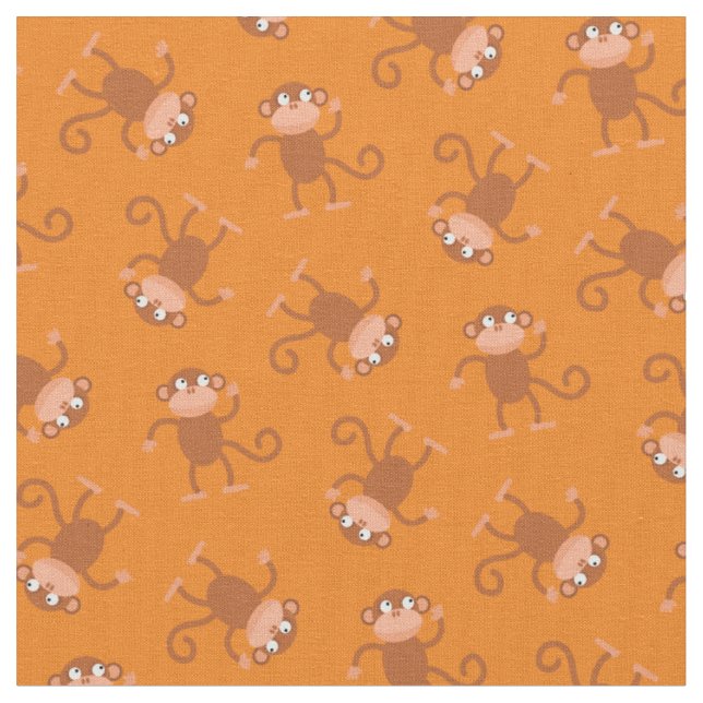 Cute Monkey Kids Baby Nursery Orange Fabric (Close Up)