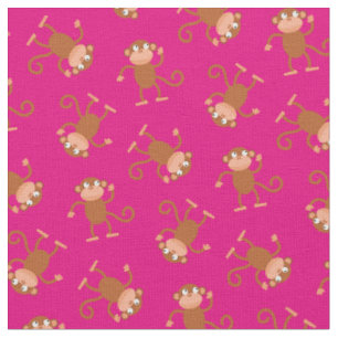 Cute Monkey Kids Baby Nursery Pink Fabric
