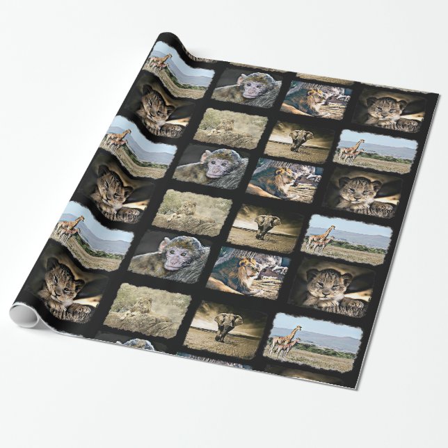 Cute Monkey, Lion and Giraffes  Gift Wrap (Unrolled)