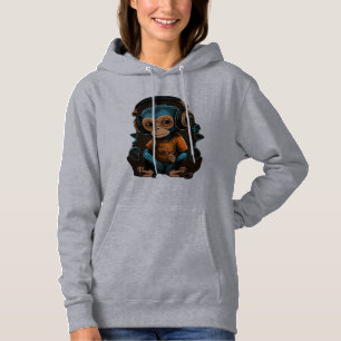 Cute Monkey Listening Music, Music Immersed Monkey Hoodie