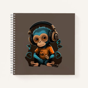 Cute Monkey Listening Music, Music Immersed Monkey Notebook