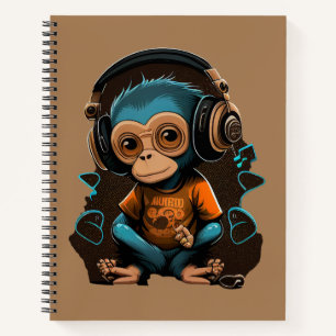 Cute Monkey Listening Music, Music Immersed Monkey Notebook
