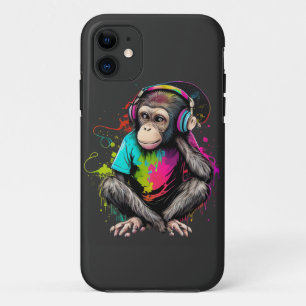 Cute Monkey Listening Music, Music Obsessed Monkey Case-Mate iPhone Case