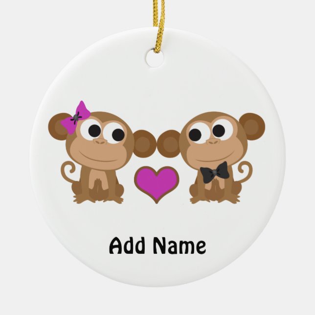 Cute Monkey Love Ceramic Tree Decoration (Front)