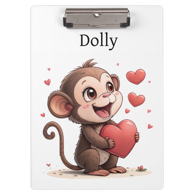Cute Monkey Love Red Hearts Clipboard  (Front)