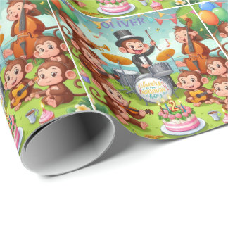 cute monkey orchestra 2 year old birthday boy Baby Wrapping Paper