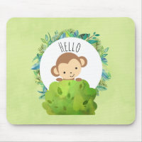Cute Monkey Peeking Out from Behind a Bush Hello