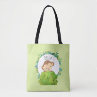 Cute Monkey Peeking Out from Behind a Bush Hello
