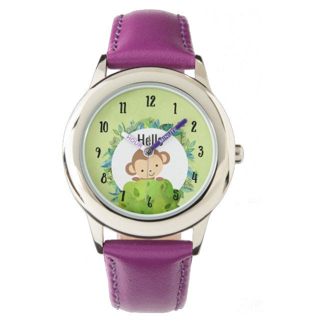 Cute Monkey Peeking Out from Behind a Bush Watch (Front)