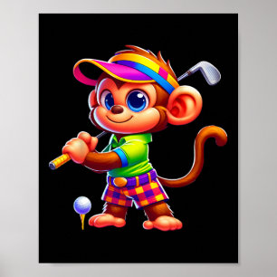Cute Monkey Playing Golf Golfer Golfing Sport Men Poster