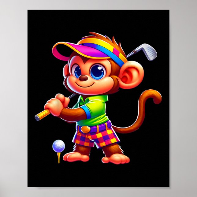 Cute Monkey Playing Golf Golfer Golfing Sport Men  Poster (Front)