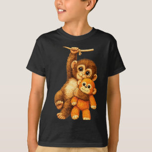 Cute monkey punch stuffed buddy plush hugging T-Shirt