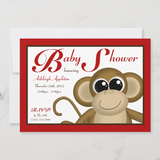 Cute Monkey Red Baby Shower Invitations (Front)