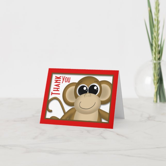 Cute Monkey Red Thank You Card (Front)