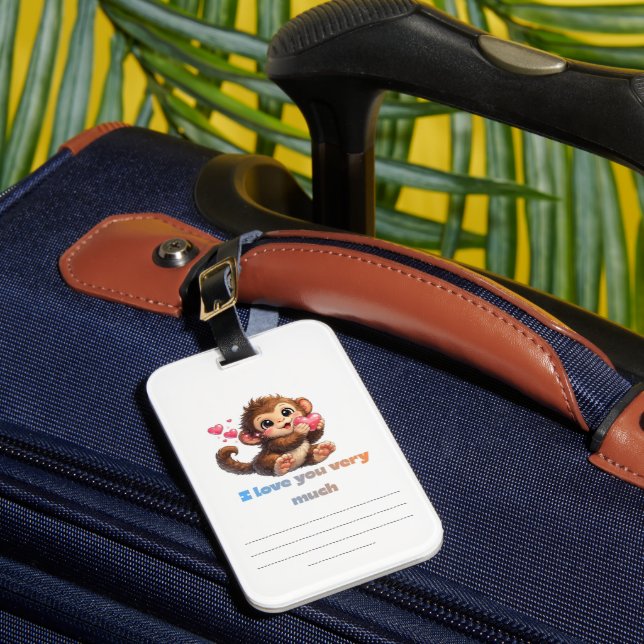 Cute Monkey Romantic Quote Illustration Luggage Tag (Front Insitu 1)