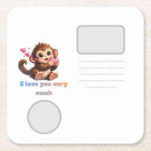 Cute Monkey Romantic Quote Illustration Square Paper Coaster