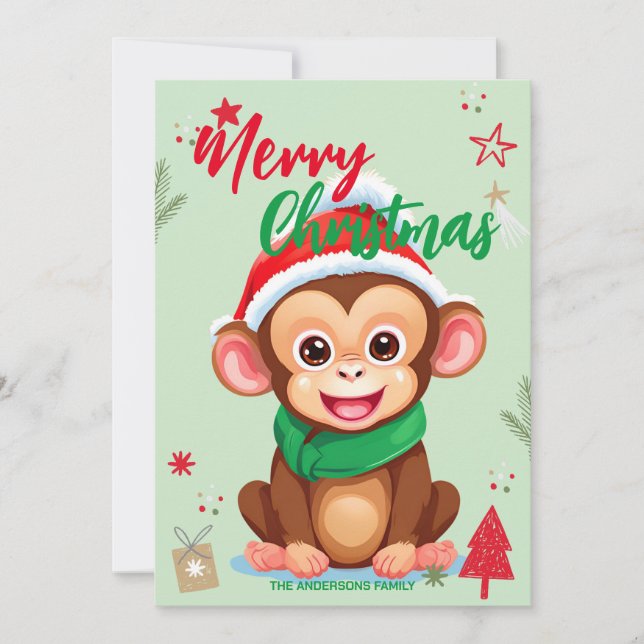 Cute monkey santa Christmas Holiday Family name ki (Front)