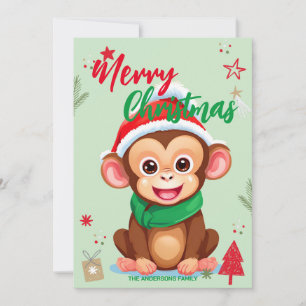 Cute monkey santa Christmas Holiday Family name ki