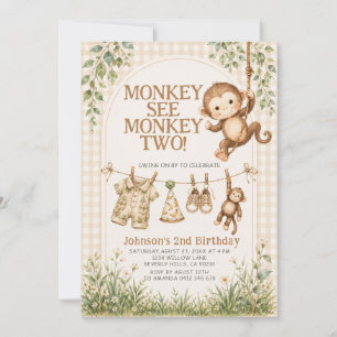 Cute Monkey See Monkey Two Neutral Monkey 2nd  Invitation