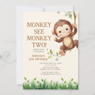 Cute Monkey See Monkey Two Safari 2nd Birthday Invitation