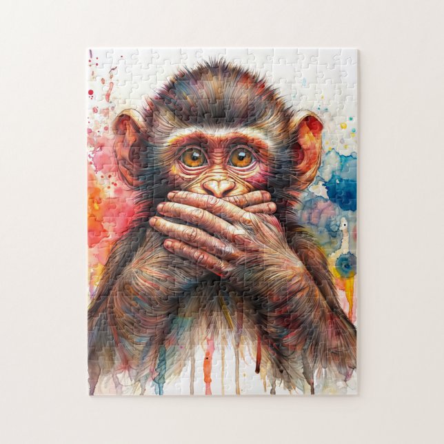 Cute Monkey Speak No Evil Art Jigsaw Puzzle (Vertical)