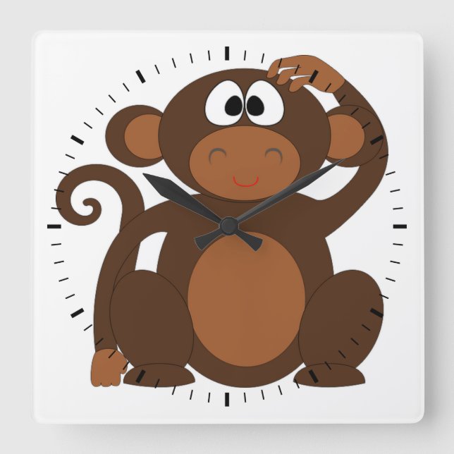 Cute Monkey Square Wall Clock (Front)