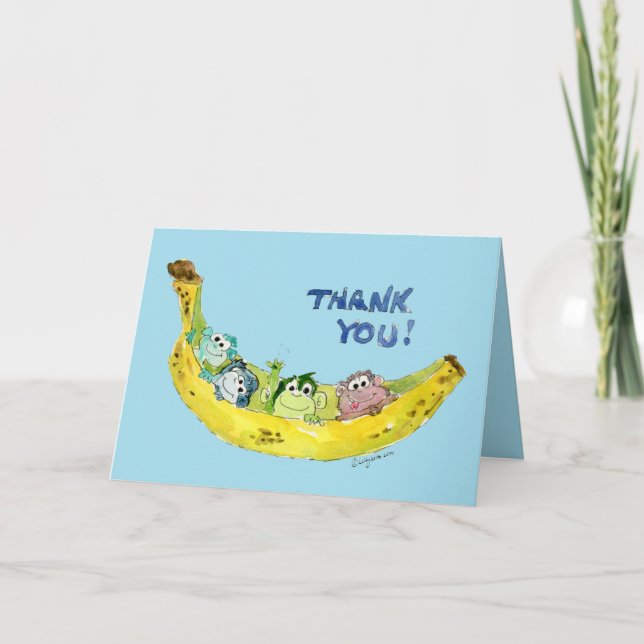 Cute Monkey Thank You Card Blue (Front)