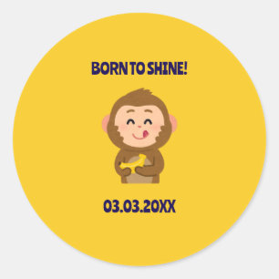 Cute Monkey Theme Boy Baby Shower  Classic Round Sticker
