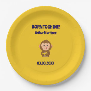 Cute Monkey Theme Boy Baby Shower Paper Plate