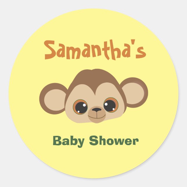 Cute Monkey Themed Baby Shower  Classic Round Sticker (Front)