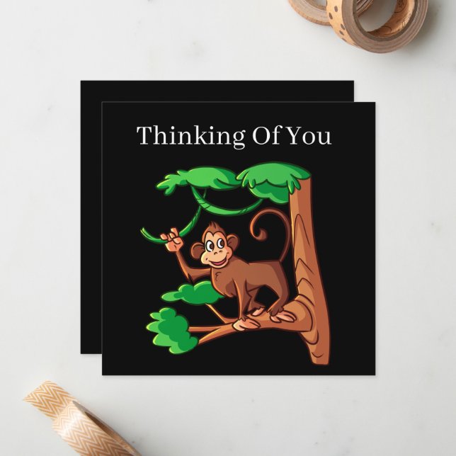 cute monkey thinking of you add sentiment  card (Front/Back In Situ)