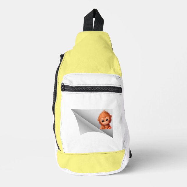 cute monkey under the patch sling bag (Front)