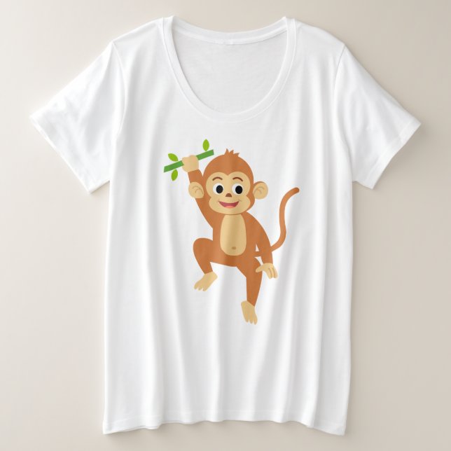 Cute Monkey with Bamboo  Plus Size T-Shirt (Design Front)
