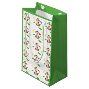 Cute Monkey With Banana Peels Pattern Green Small Gift Bag