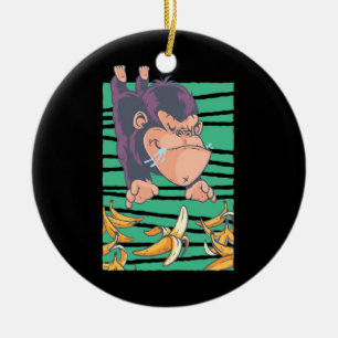 Cute Monkey With Bananas Ceramic Tree Decoration