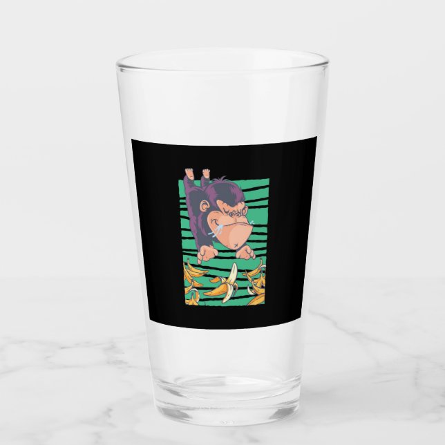 Cute Monkey With Bananas Glass (Front)