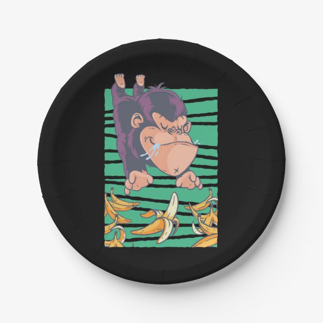 Cute Monkey With Bananas Paper Plate (Front)