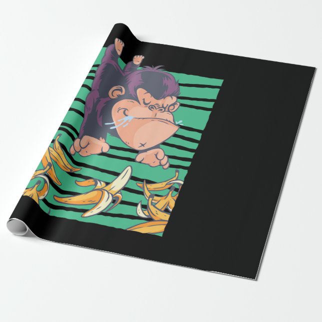 Cute Monkey With Bananas Wrapping Paper (Unrolled)