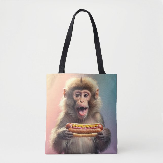 Cute Monkey With Hotdog  Tote Bag (Front)