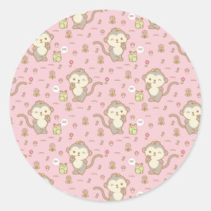 Cute Monkeys and Frogs Classic Round Sticker