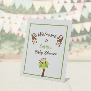Cute Monkeys Baby Shower Welcome Pedestal Pedestal Sign