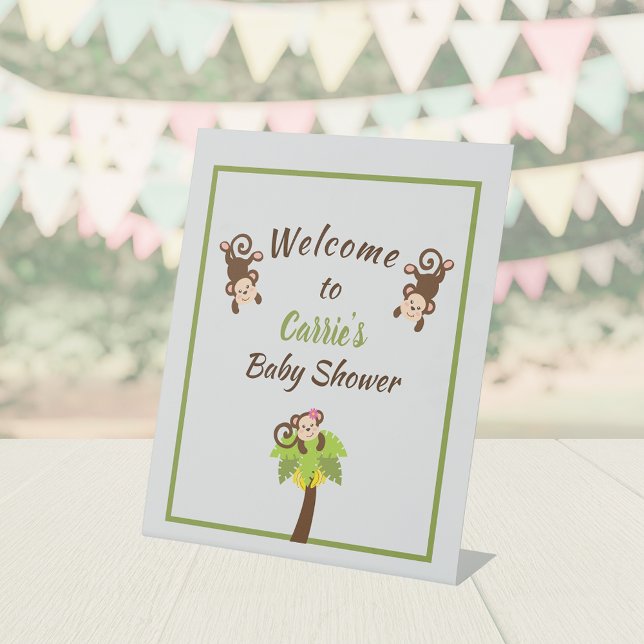 Cute Monkeys Baby Shower Welcome Pedestal Pedestal Sign (Creator Uploaded)
