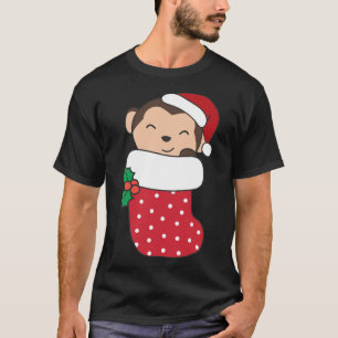 Cute Monkeys In Christmas Stockings For Christmas  T-Shirt